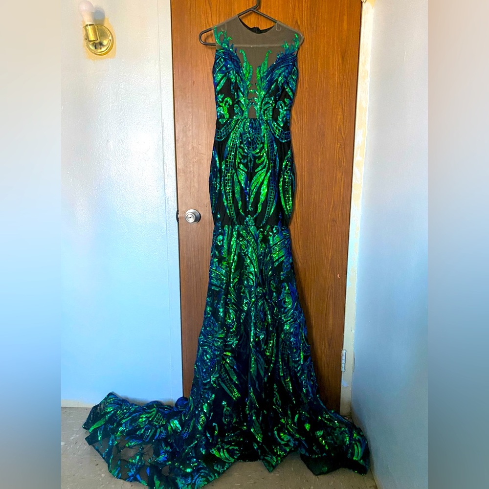 Blue and green mermaid prom dress